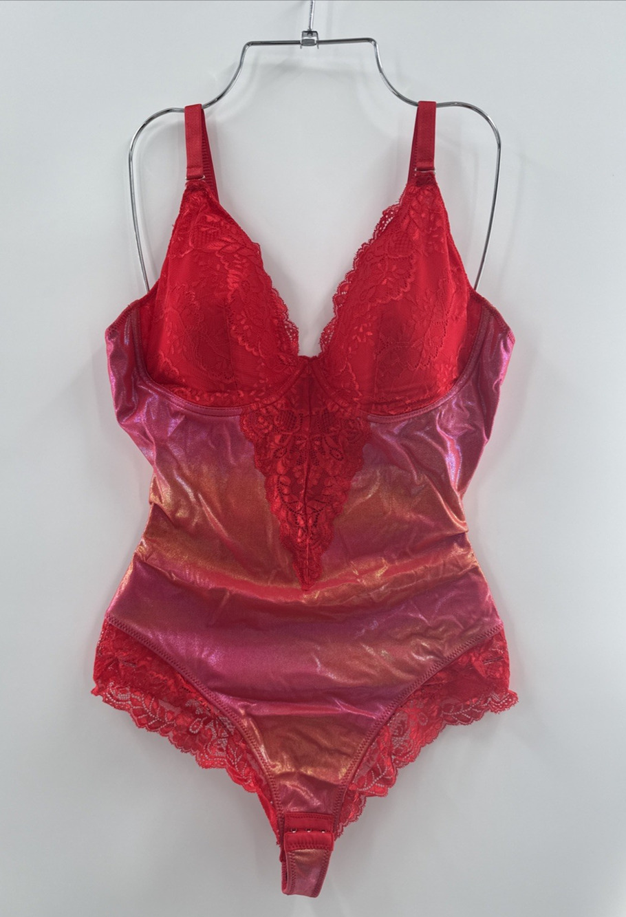 TROPICA LOVE Shimmer Lace Shapewear Bodysuit Tummy Control V-Neck Thong Top XXL